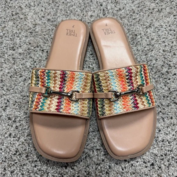 Time and Tru Multicolor Woven Slide Sandals - Picture 2 of 4
